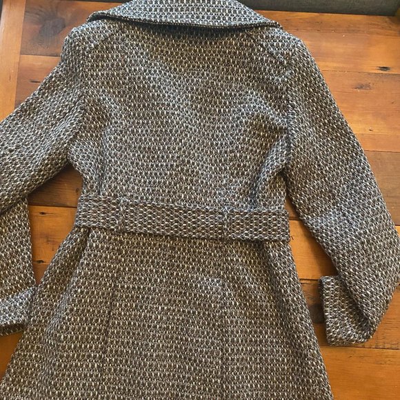 KENNETH COLE TWEED BELTED MOTO PEACOAT CARCOAT WOOL BLEND SZ MED - Picture 6 of 9